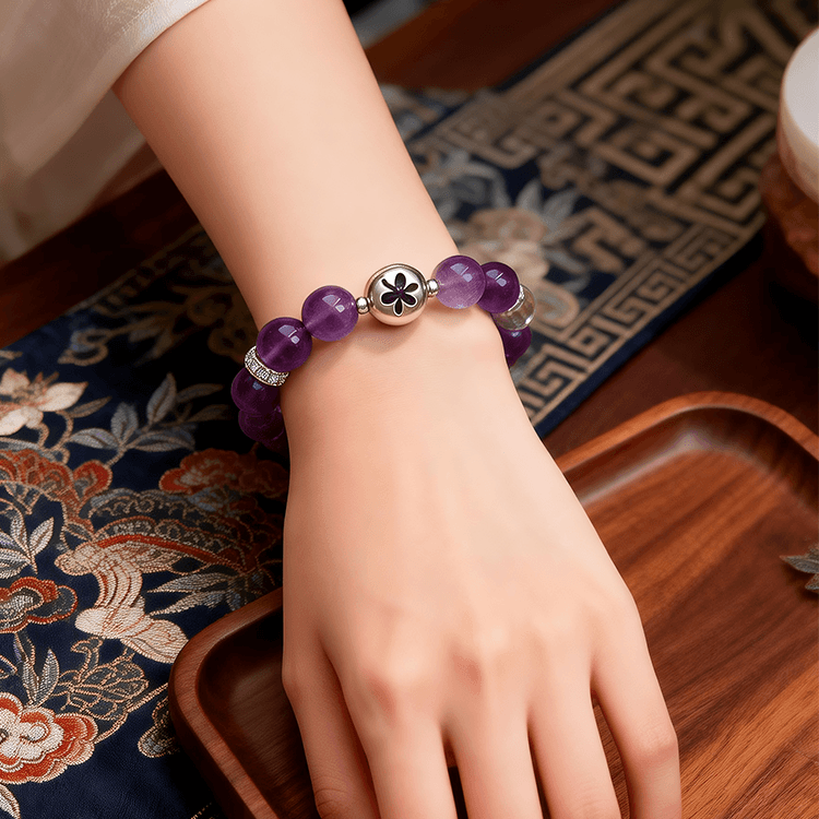 紫水晶双星守护手链 双重寓意{事业财富}鸢尾花【含师傅祈福，发货周期7-20天】